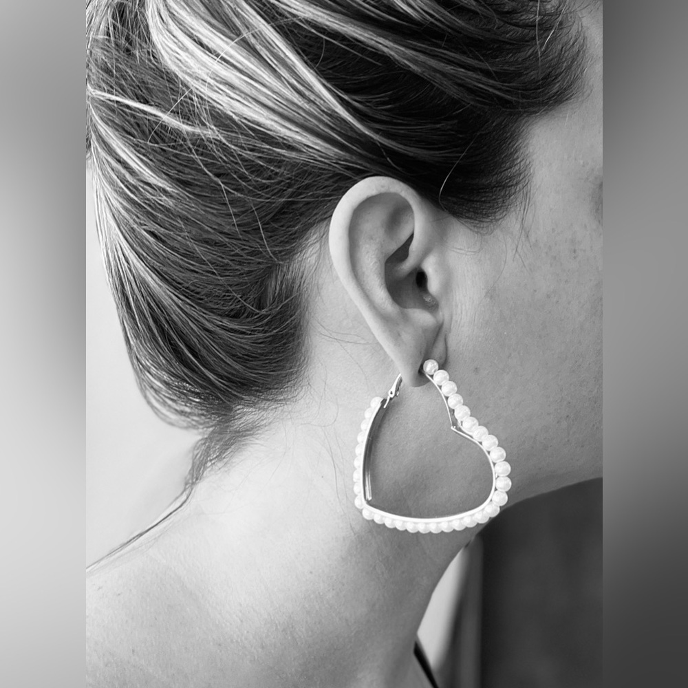 Heart Shaped Pearl Lined Hoops